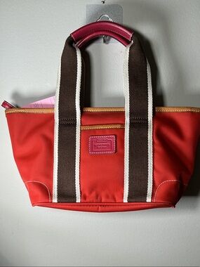 Coach Orange Nylon Mini Tote | Leather Trim | Small Grab & Go Bag